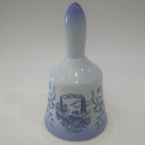 Chicago Illinois Blue and White Decorative Bell with Scenic Accents